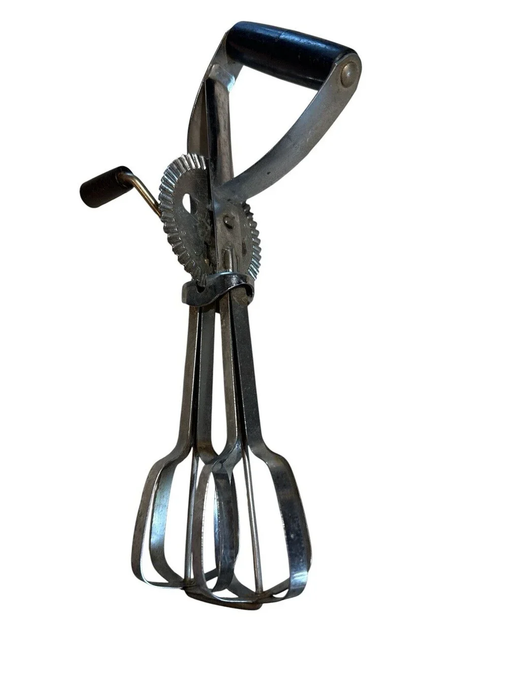 Vintage Hand Crank Egg Beater Rotary Mixer Black Handles Kitchen Tool